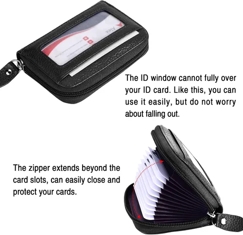 Miniatura 6 de MaxGear Credit Card Wallet with Zipper Genuine Leather Credit Card Holder with RFID Blocking Small Accordion Wallet