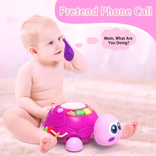 Miniatura 4 de Ussybaby Juguetes Musicales de Tortuga para Bebés de 6 a 12 Meses, Juguete Musical Iluminado para Tiempo Boca Abajo del Bebé con Teléfono, Juguetes