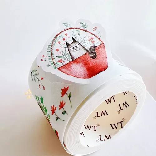 Miniatura 4 de WT Chonky Cat Washi - Juego de calcomanías de cinta Washi, 4 rollos, diseños originales, calcomanía decorativa de acuarela de lindo gato, calcomanía
