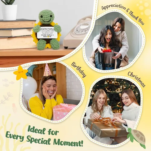 Miniatura 6 de OASSIE Regalos de tortugas para mujeres, mini animales de ganchillo de tortuga positiva hechos a mano, regalos de cumpleaños, relajación, Tortuga