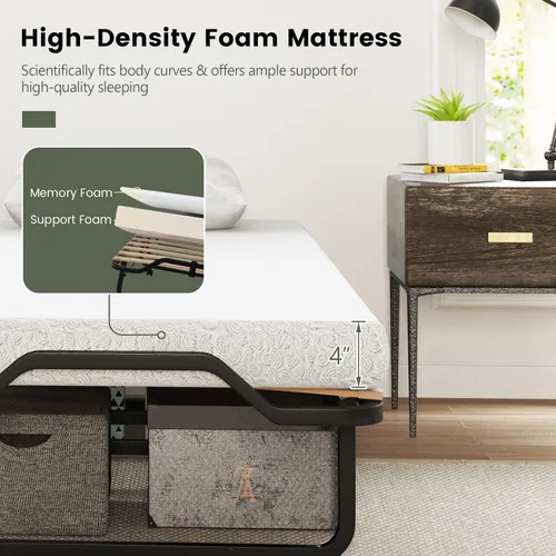 Miniatura 5 de KOMFOTT Cama plegable con colchón de espuma viscoelástica de 4 pulgadas, cama plegable para invitados con marco de acero resistente, cuna portátil