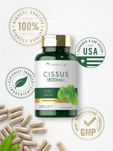 Miniatura 5 de Carlyle Cissus Quadrangularis 200 cápsulas Suplemento de extracto de hierbas tradicionales Fórmula sin OMG y sin gluten