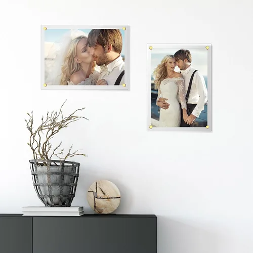 Miniatura 5 de Sintuff Paquete de 8 marcos de fotos flotantes acrílicos para montaje en pared, sin marco, doble panel transparente para oficina, hogar, fotografía