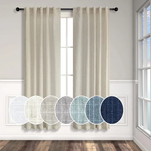 Miniatura 83 de Cortinas de lino azul de 84 pulgadas de largo para sala de estar; juego de 2 paneles con lengüeta trasera; cortinas con dobladillo para barra; Azul