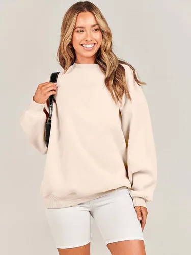 Miniatura 6 de Caracilia Sudaderas con capucha de forro polar de gran tamaño para mujer, cuello redondo, manga larga, suéter de moda de otoño 2024