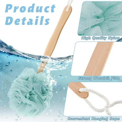 Miniatura 3 de Tessco for you 12 esponjas grandes en un palo de esponja de ducha con mango largo para ducha, esponja de baño corporal de polietileno, cepillo