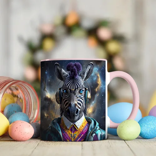 Miniatura 3 de Hipster Zebra Galaxy - Taza de café de animales futuristas, estética de ciberpunk de ciencia ficción, regalo moderno para amantes de la música, taza