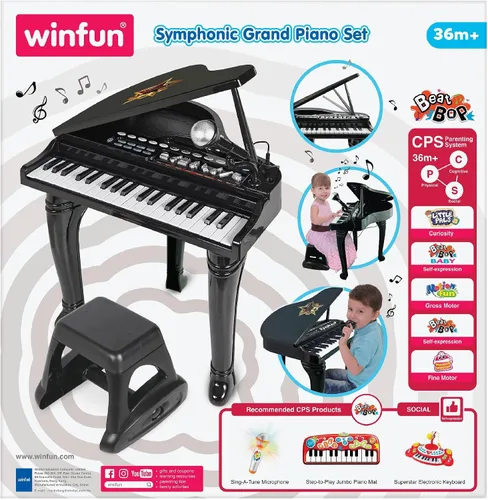 Miniatura 8 de Winfun Juego de piano de cola sinfónico para niños a partir de 37 años, 37 teclas, 15 canciones de demostración, 8 instrumentos y ritmos, grabación
