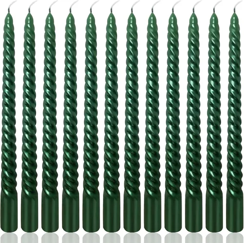 Miniatura 20 de Juego de velas cónicas en espiral de color blanco metálico de 10 pulgadas para decoración navideña, paquete de 12 velas trenzadas sin perfume, velas
