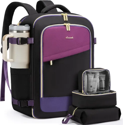 Mochila de viaje LOVEVOOK para mujeres, mochila de 40L para llevar en el avión, Púrpura, negro