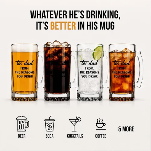 Miniatura 7 de Your Dream Party Shop Taza de vidrio de cerveza con texto en inglés "To Dad From the Reasons You Drink", de 16 onzas, regalos divertidos para papá