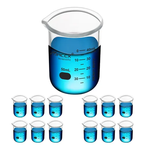 Miniatura 12 de Vaso de vidrio resistente de 3.4 onzas (3.4 fl oz), 3.3 Griffin de borosilicato de forma baja con graduación impresa, paquete de 4, BKL100-004