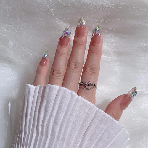 Miniatura 20 de LIGHT RAIN - Uñas a presión medianas con diseño de galaxia Andromeda, de lujo, reutilizables, de siete capas, con acabado UV, uñas postizas hechas a