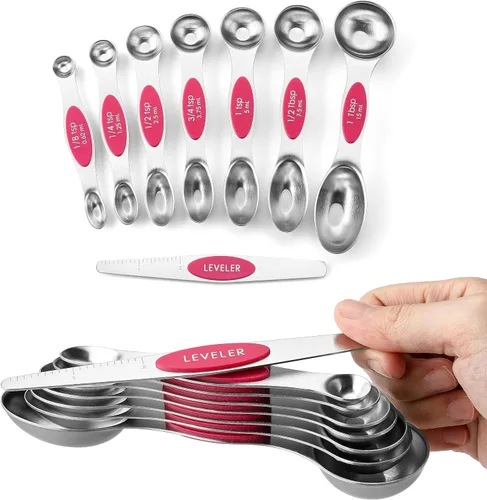 Miniatura 22 de Spring Chef Juego de 8 cucharas magnéticas de medición de acero inoxidable con nivelador, juego de cucharaditas y cucharas de mesa de doble cara