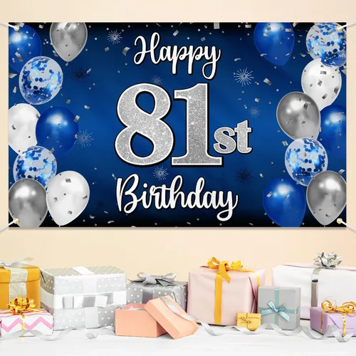 Miniatura 16 de Decoración de feliz cumpleaños 35, globo azul y plateado de 35 años, cartel grande de telón de fondo de cumpleaños, suministros para fiesta de 35th