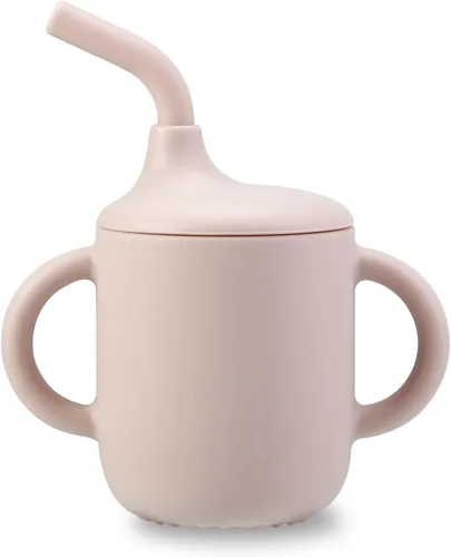 Miniatura 7 de PandaEar Paquete de 2 vasos de entrenamiento de silicona 100% diminutos con asas y popote para bebés y niños pequeños (rosa verde)