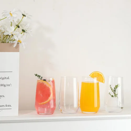Miniatura 9 de Wlasss Juego de 4 vasos de vidrio transparente de 16.4 onzas, vasos de agua para cerveza, jugo, mojito, té helado, cristalería apta