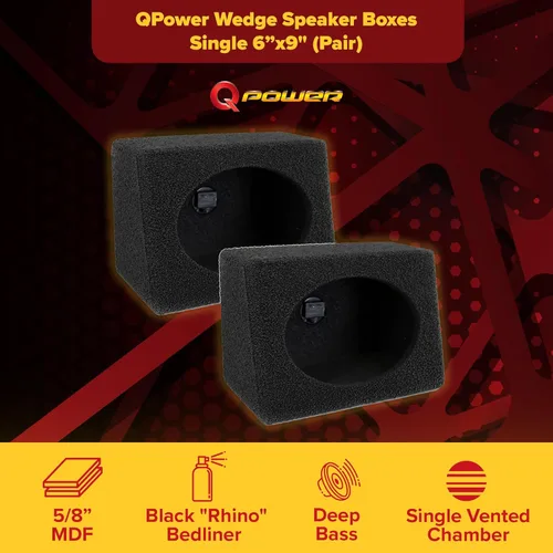 Miniatura 2 de Q Power Caja de altavoces de 6 x 9 pulgadas Recinto de audio con acabado duradero de spray de revestimiento de cama negro con conectores de copa