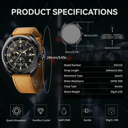 Miniatura 2 de SAPPHERO Reloj de lujo para hombre, resistente al agua, 164.0 ft, correa de silicona, analógico, de cuarzo, con fecha, reloj de pulsera clásico
