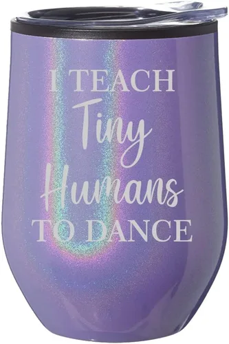 Miniatura 4 de Vaso de vino sin tallo, taza de viaje de café con tapa, regalo I Teach Tiny Humans to Dance Funny Dance Teacher (purpurina azul)