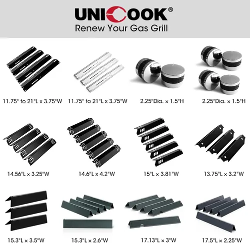 Miniatura 7 de Unicook Cubiertas para quemadores de parrilla de 15 pulgadas de largo x 3.8 pulgadas de ancho, compatibles con Dyna-Glo DGF510SSP, DGF493BNP, placas