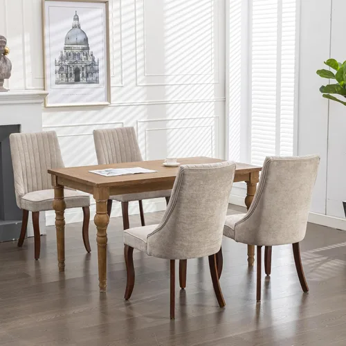 Miniatura 2 de Shenyon Juego de 4 sillas de comedor color beige, cómodas sillas de comedor tapizadas con canal de tela, sillas de cocina modernas para comedor