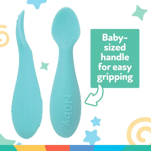 Miniatura 2 de Nuby Mini cucharas de silicona - (paquete de 2) cucharas de destete para bebés - 4+ meses - Aqua