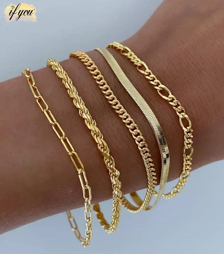 Miniatura 4 de Gold Bracelets for Women, 14K Gold Plated Dainty Bracelets Set, Layered Chain Bracelets Pack