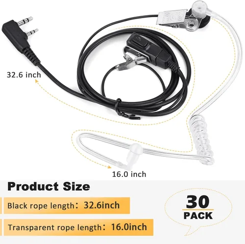 Miniatura 2 de Weewooday Paquete de 20 auriculares Walkie Talkies con micrófono de radio de 2 pines, auriculares de tubo acústico compatibles con Baofeng UV-5R