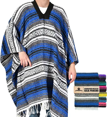 Miniatura 45 de Artisans Bazaar Poncho tradicional mexicano de Baja para hombres y mujeres, auténtico sarape de Gaban, manta de vaquero Pancho Jorongo