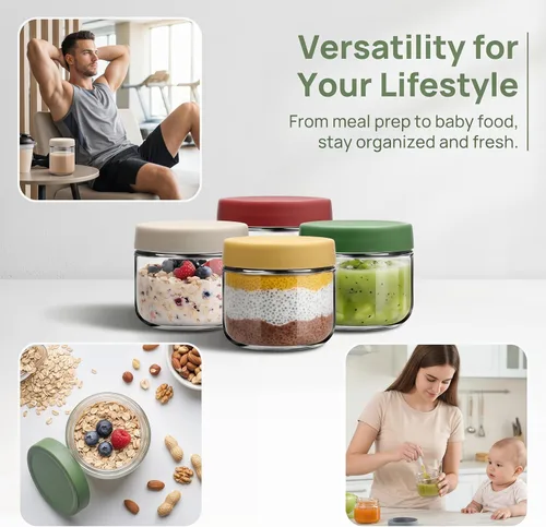 Miniatura 6 de EONJOE Frascos de vidrio de 8 oz con tapas 1 taza Recipientes pequeños de alimentos para pudín de chía, mermelada, bocadillos, yogur, avena durante