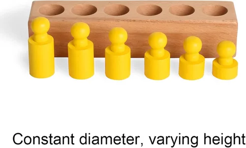 Miniatura 6 de BOHS Montessori - Bloques de cilindros con pomos, 6 clavijas / 6.7 pulgadas, juguetes coloridos de madera para la escuela temprana en casa, juego