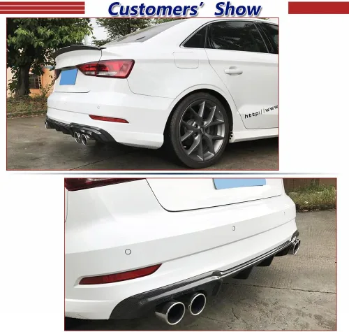 Miniatura 3 de Difusor trasero de fibra de carbono para Audi A3 Sline S3 Sedan 2017-2019 difusor trasero parachoques cubierta alerón