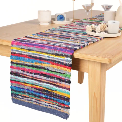 RAJRANG Chindi - Camino de mesa de comedor étnico vintage, decoración colorida de mesa de café, mantel individual de algodón, 14 x 72 pulgadas