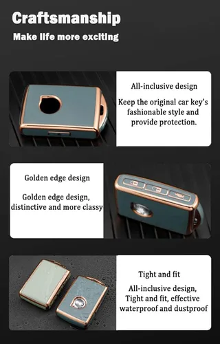 Miniatura 6 de SANRILY Funda para llavero de TPU con borde dorado, para Volvo, XC90, XC60, S60, XC40, sin llave, cubierta completa, color negro