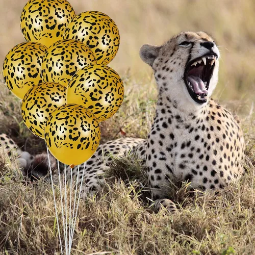 Miniatura 4 de Gejoy 36 globos dorados con estampado de guepardo de 12 pulgadas, globos con estampado de leopardo, safari, selva, animales, decoraciones de látex