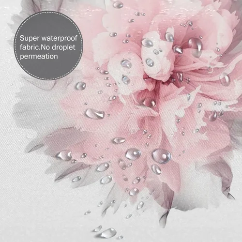 Miniatura 4 de YLATY2877 - Cortina de ducha abstracta de flores para baño, juego de cortina de ducha bohemia floral roja y rosa, tela transparente, moderna
