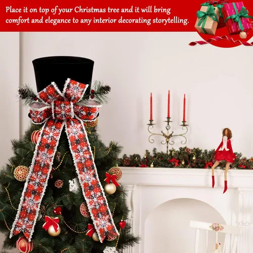 Miniatura 5 de Sombrero de adorno para árbol de Navidad, sombrero negro con lazo y cinta alargada - Adornos para árbol de Navidad para fiesta de Navidad, ornamento