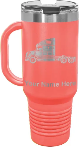 Miniatura 52 de LaserGram Taza de café aislada al vacío de 15 onzas, cabina de camión, grabado personalizado incluido (negro)