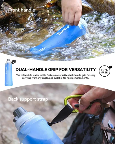 Miniatura 6 de Botella de filtro de agua plegable de 1.0 L, sin BPA, ultraligera y duradera, con cartucho de tapa de filtro de 1.654 in, botella de agua filtrada
