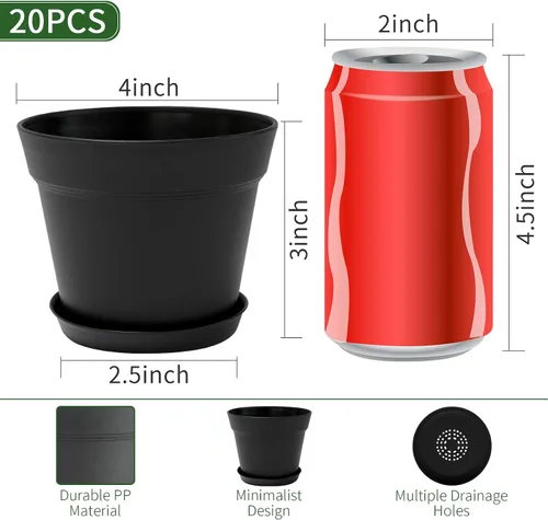Miniatura 2 de GARDIFE Paquete de 20 macetas de 4 pulgadas, macetas para plantas de interior, macetas de flores, negras