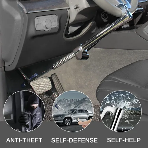Miniatura 8 de Dispositivo antirrobo de bloqueo del volante, barra de bloqueo de freno universal retráctil, bloqueo de pedal de embrague ajustable para automóvil