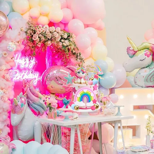 Miniatura 6 de 29 adornos para tartas de unicornio, decoración de pastel de arcoíris con estrellas arco iris, bolas de unicornio, decoraciones de pastel de feliz