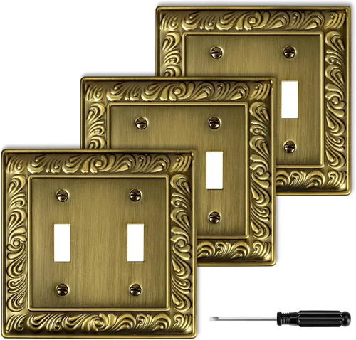 Miniatura 10 de Placa Decorativa de Pared de Latón Antiguo Cubierta de Interruptor de Luz Cubiertas de Enchufe Decorativo Placas de Interruptor Basculante
