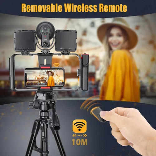 Miniatura 3 de Zeadio Plataforma de jaula de video para smartphone, estuche de vlogging para hacer películas, estabilizador de teléfono, soporte de trípode