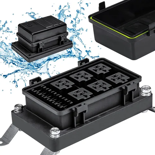Bloque de caja de relé de fusibles impermeable de 12 V [6 soportes de relé estilo Bosch] [6 soportes de fusibles ATC/ATO] caja de bloque de relé