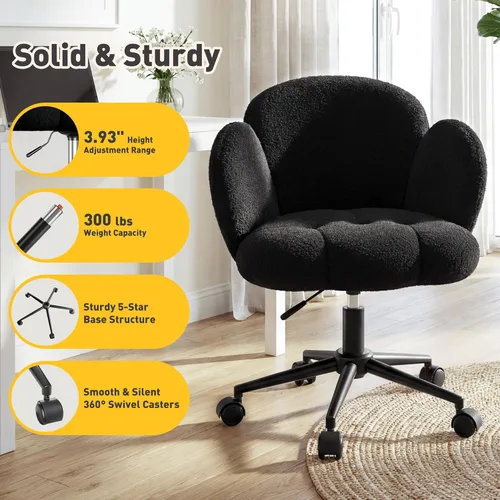 Miniatura 8 de Homkdom Silla de escritorio con ruedas, silla de tocador con respaldo, silla tapizada para oficina en casa, altura ajustable, sillas de tareas