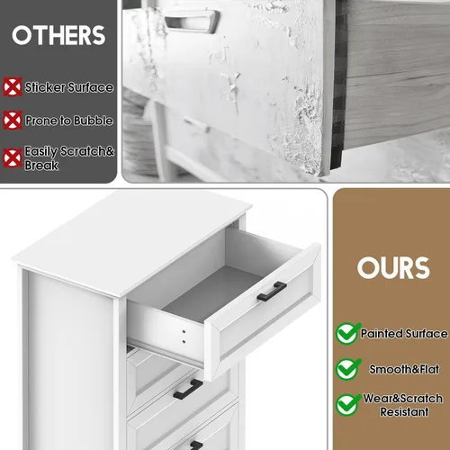 Miniatura 5 de biukpci Cómoda blanca con 5 cajones, almacenamiento vertical para dormitorio, cómoda alta de madera para pasillo, cómoda alta de madera con cajones