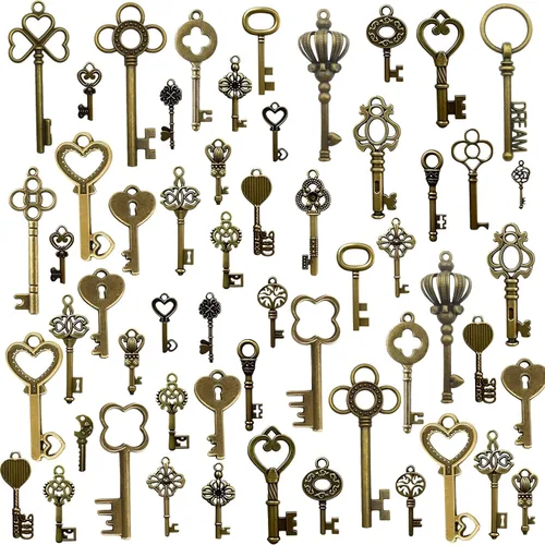 stino 100/250 G Vintage Antique Assorted Mixed Color Metal Key Charms for Jewelry Making, for Bracelet, Necklace, Earrings DIY Crafts