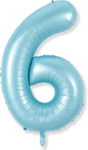 Miniatura 110 de Globos de número azul pastel de 40 pulgadas, globo gigante autoinflable de aluminio número 5 de cumpleaños para niños, globos azul bebé para hombres